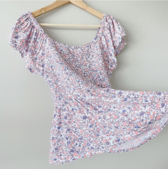 Japna Fitted flutter sleeve smocked top ditsy floral women's shirts large ruffle - Picture 3 of 8